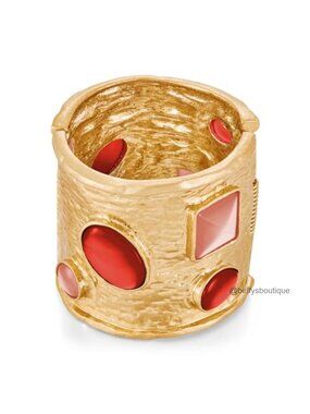 Chunky Hammered Gold Plated Bangle Bracelet Spring Hinge Statement